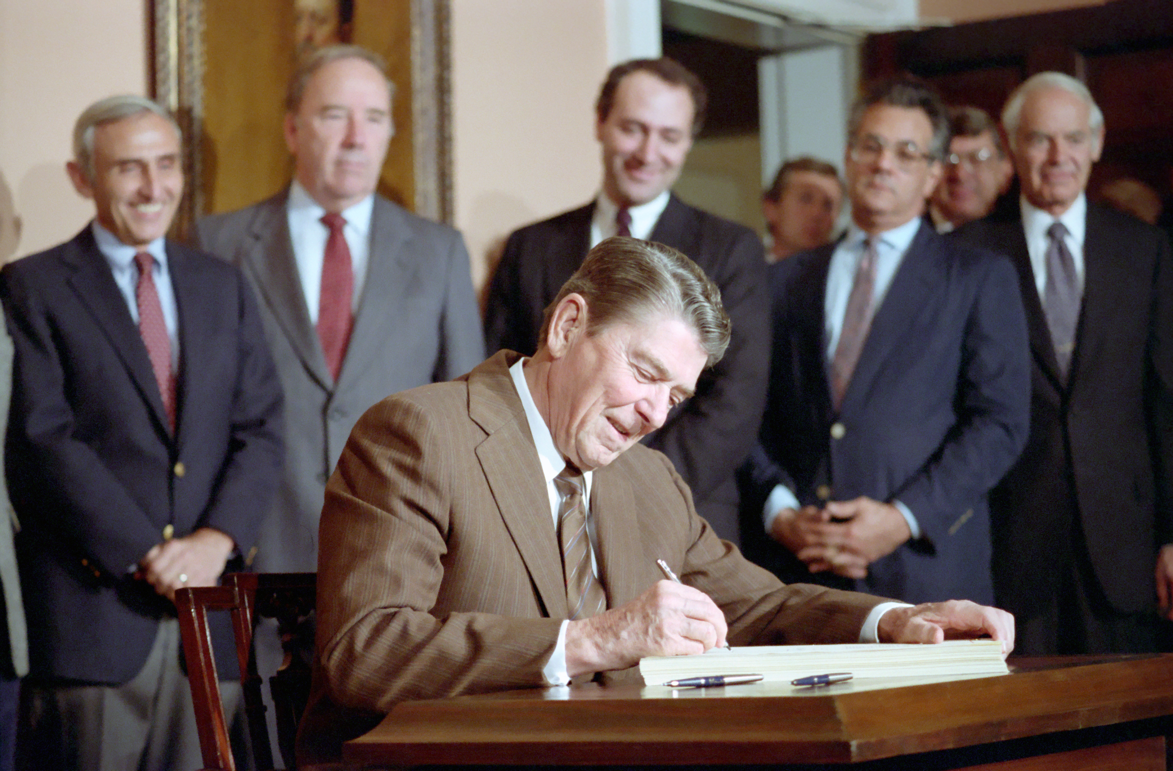 President Ronald Reagan signing the Immigration Reform and Control Act of 1986. President Ronald Reagan signing the Immigration Reform and Control Act of 1986.