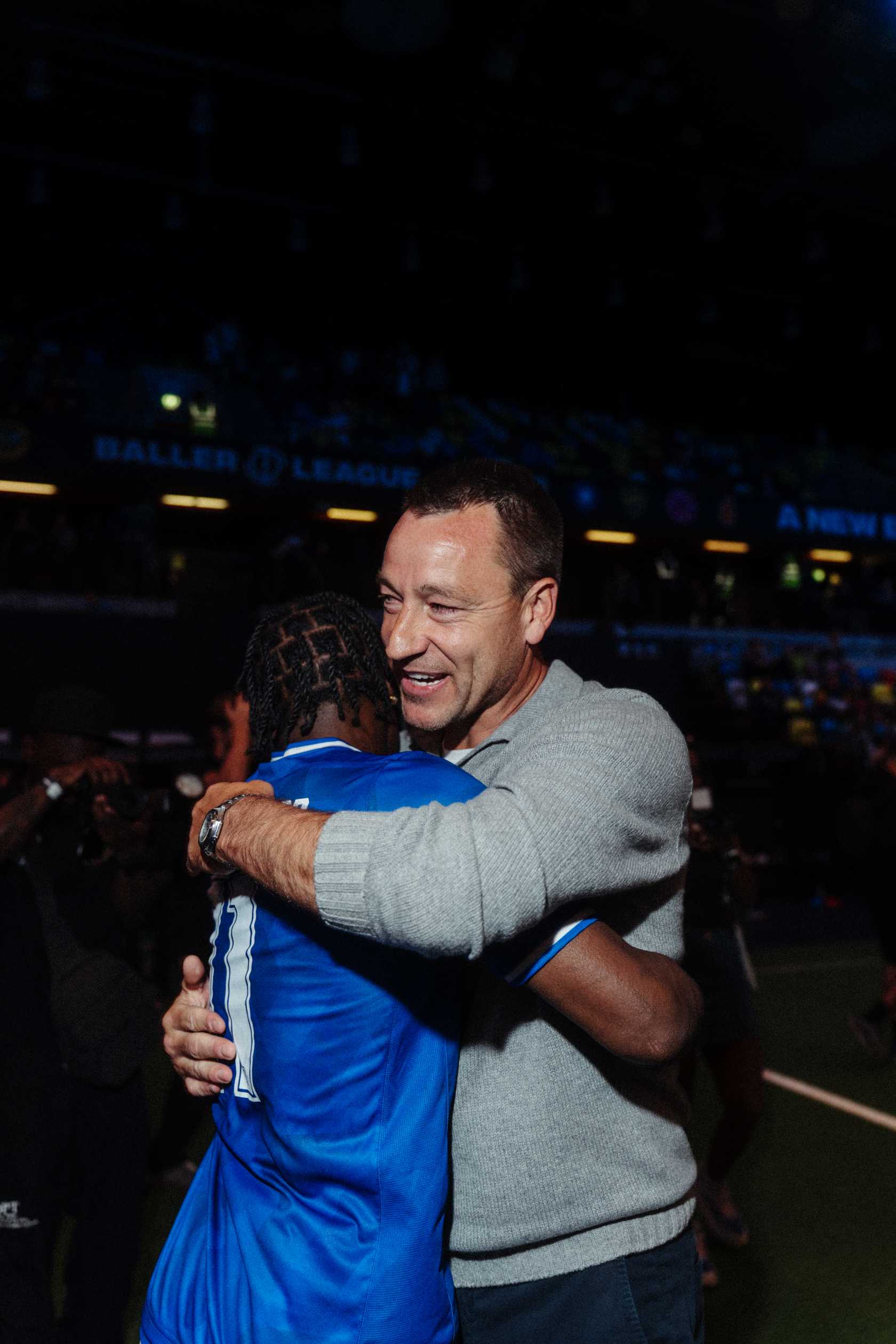 Addo-Kufuor with John Terry celebrating the 26ers’ 8–2 victory over Vision FC during Baller League Season 1 (2025) at the Copper Box Arena