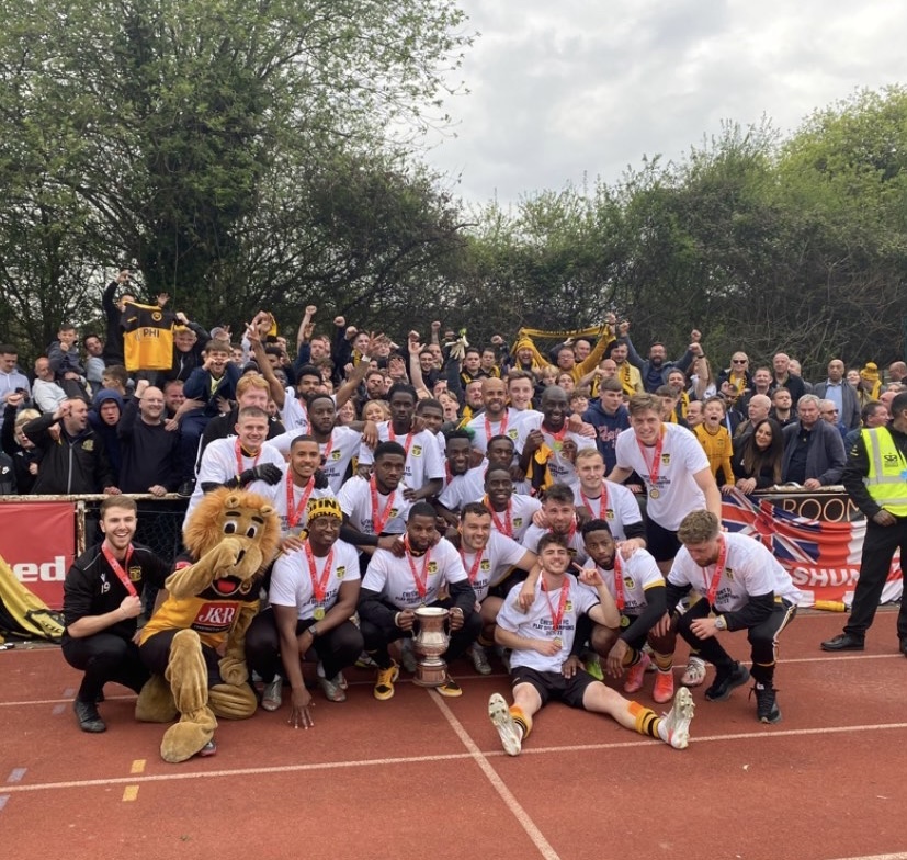 Addo-Kufuor with the Cheshunt FC squad following promotion to the National League South, 2022