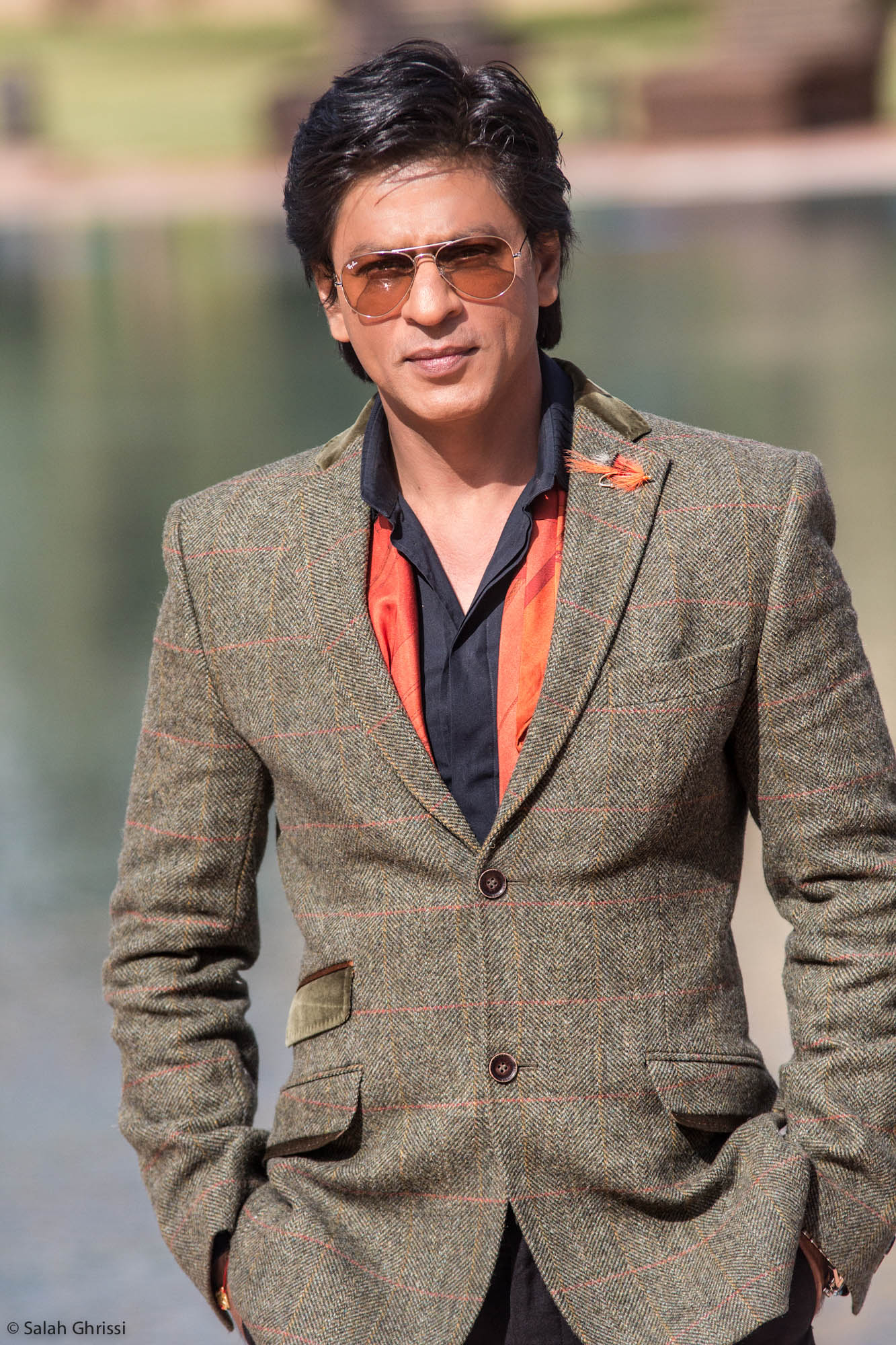Khan at the International Film Festival of Marrakech in 2012|alt=Shah Rukh Khan posing outside at a film festival