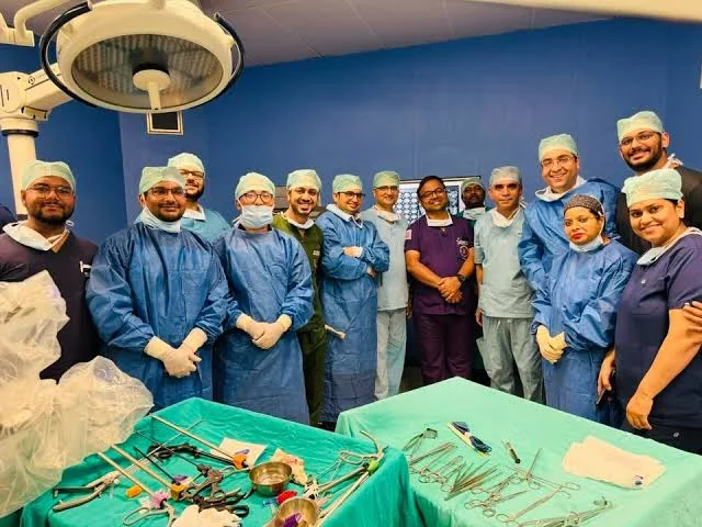 Bhupendra pal singh with his team performing 1st robotic uro-onco surgery by using DaVinci xi system at kgmu urology department 2026 feb