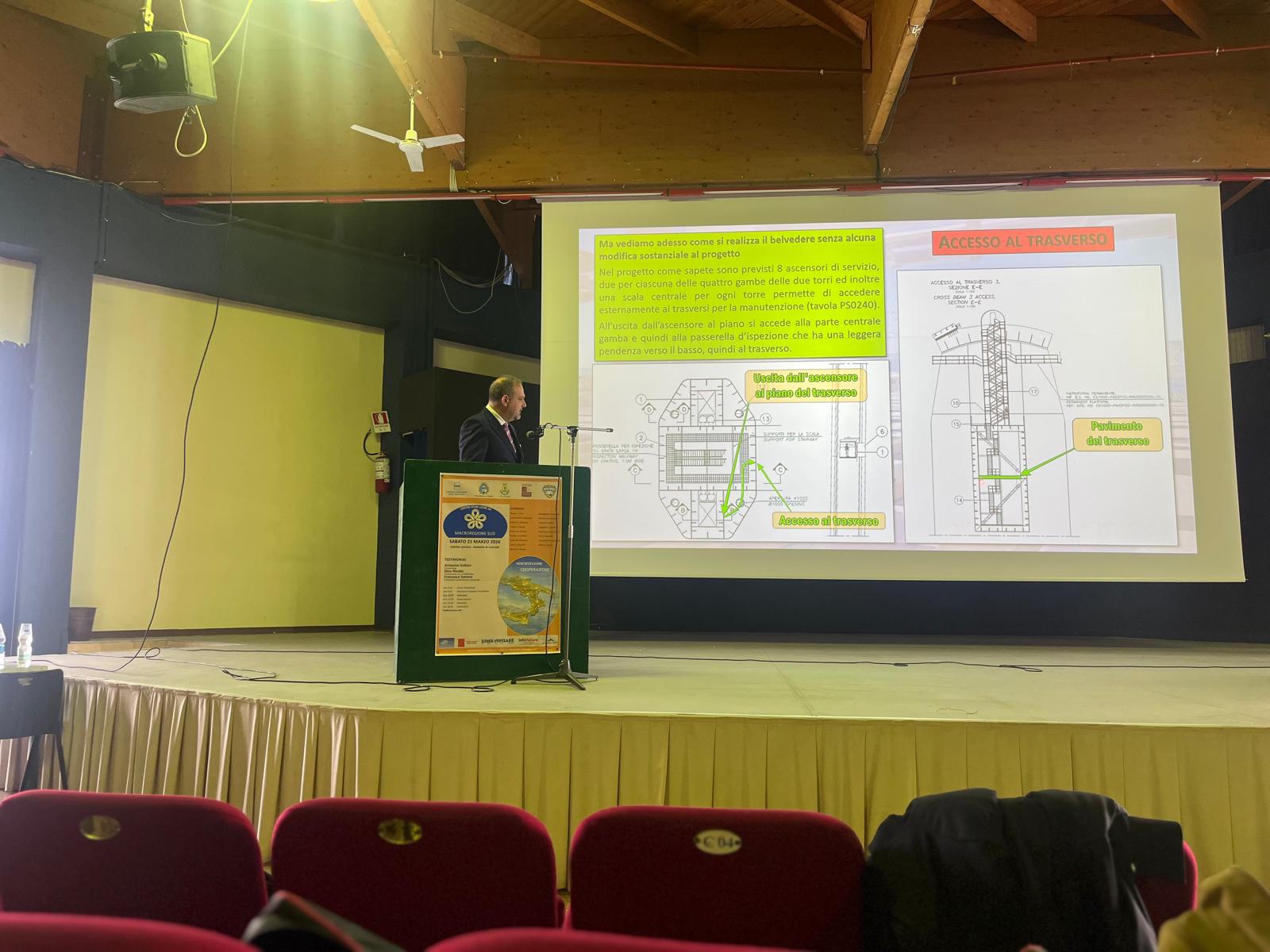 Palamara presenting on the structural tourism proposal in Rionero in Vulture, March 2026.