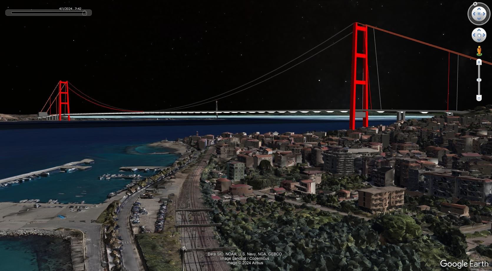 The Gipal Red Bridge vector model as visualized on Google Earth.