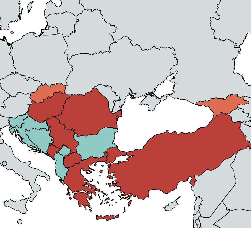 Southeast European countries with protests in 2024–25     