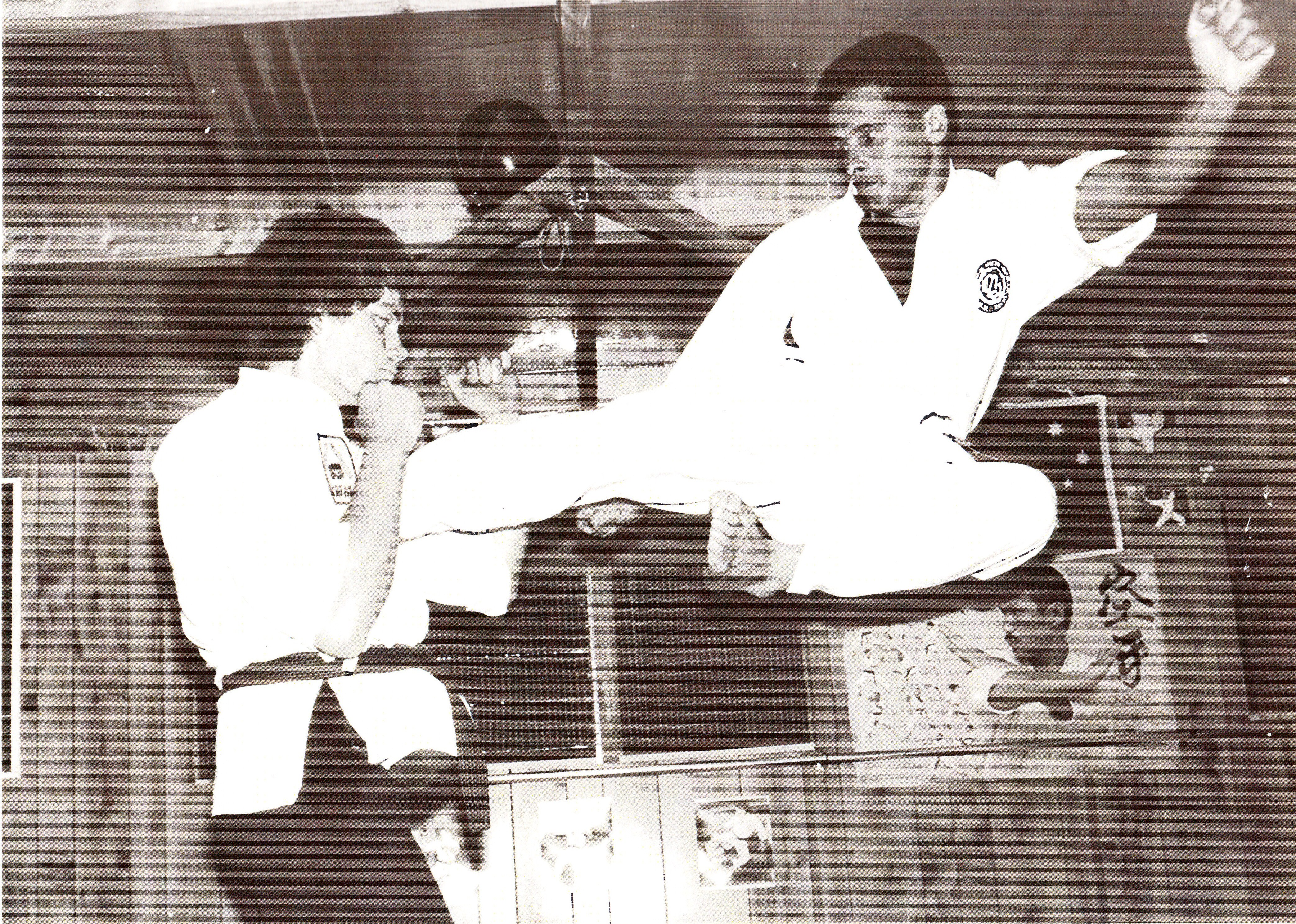 Hanshi Ian Pollet demonstrating a flying side kick. Hanshi Ian Pollet demonstrating a flying side kick.