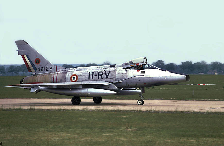 North American F-100D-1-NA Super Sabre Serial No. 54-2122 being flown by the French Air Force at Toul AB. This aircraft was returned to USAF control in 1977 and was flown to Great Britain for storage and eventual scrapping.