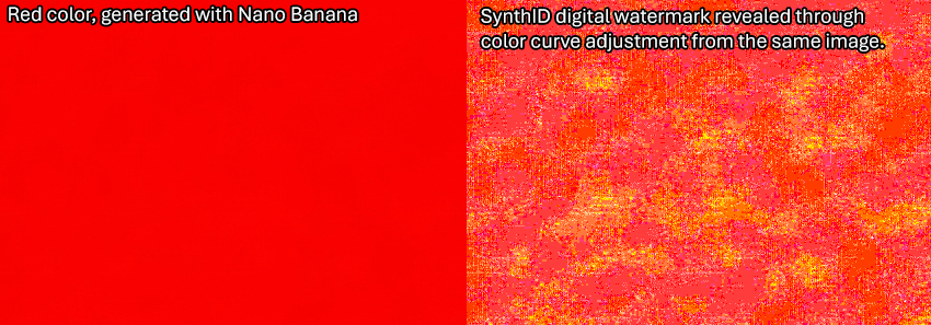 Invisible SynthID watermark revealed via color curves