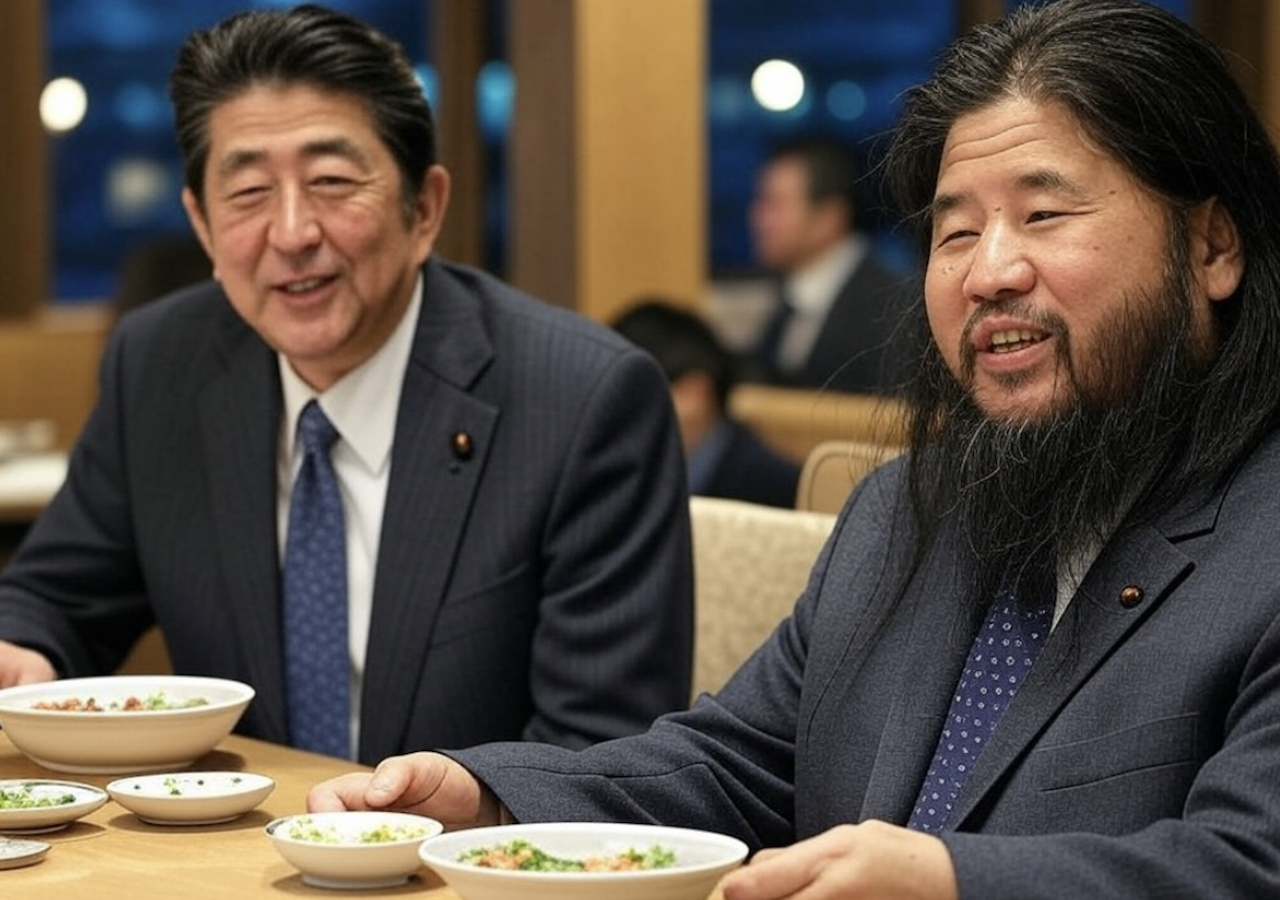 A malicious Grok deepfake created using generative AI depicting a fictional dinner meeting between the terrorist Shoko Asahara and Japan's former prime minister Shinzo Abe, not containing any invisible watermark. This kind of image draws criticism for lacking safeguards and Grok has been put under pressure from regulators A malicious Grok deepfake created using generative AI depicting a fictional dinner meeting between the terrorist Shoko Asahara and Japan's former prime minister Shinzo Abe, not containing any invisible watermark. This kind of image draws criticism for lacking safeguards and Grok has been put under pressure from regulators