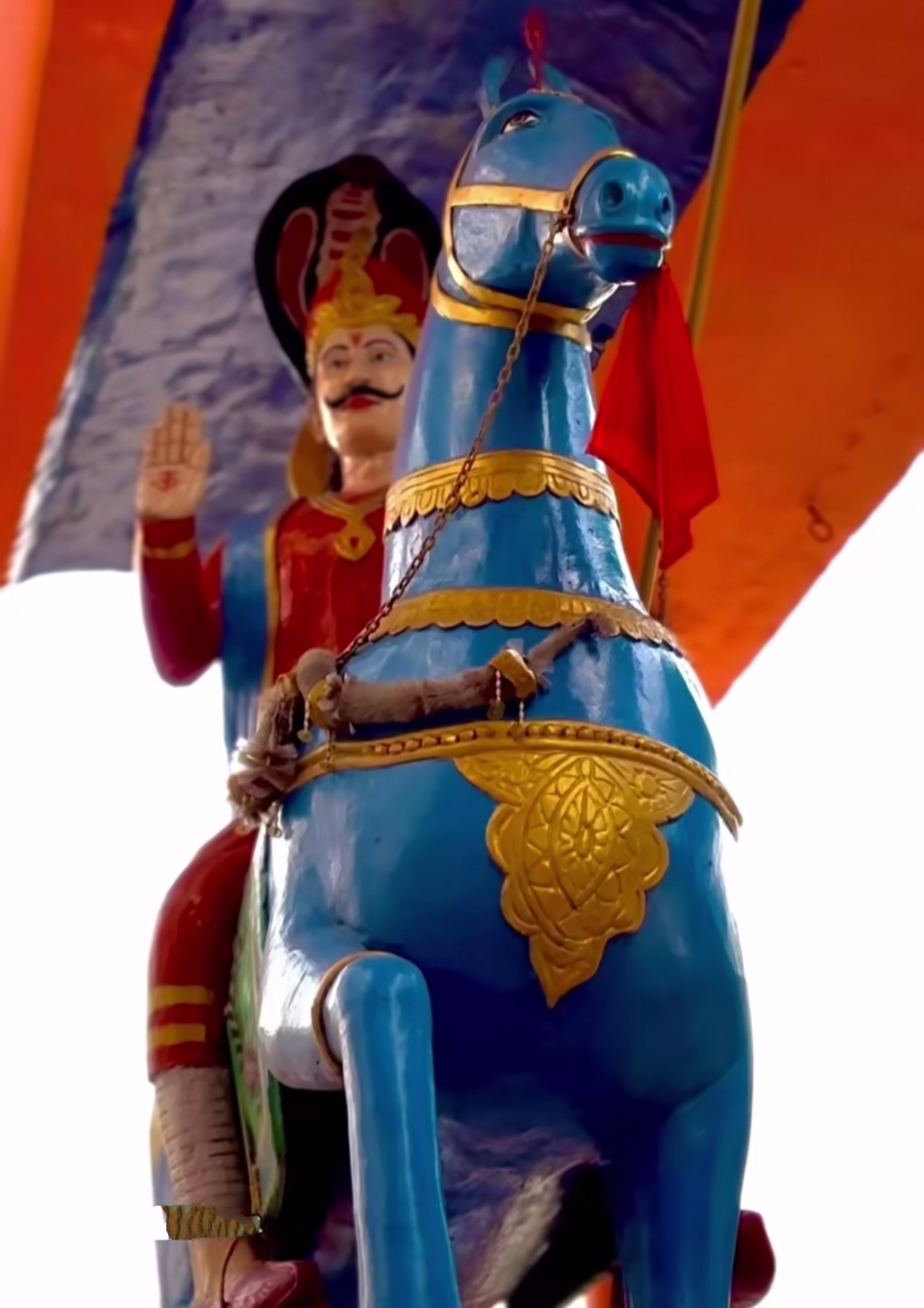 Idol of Gogaji on a blue horse at Gogamedi Temple