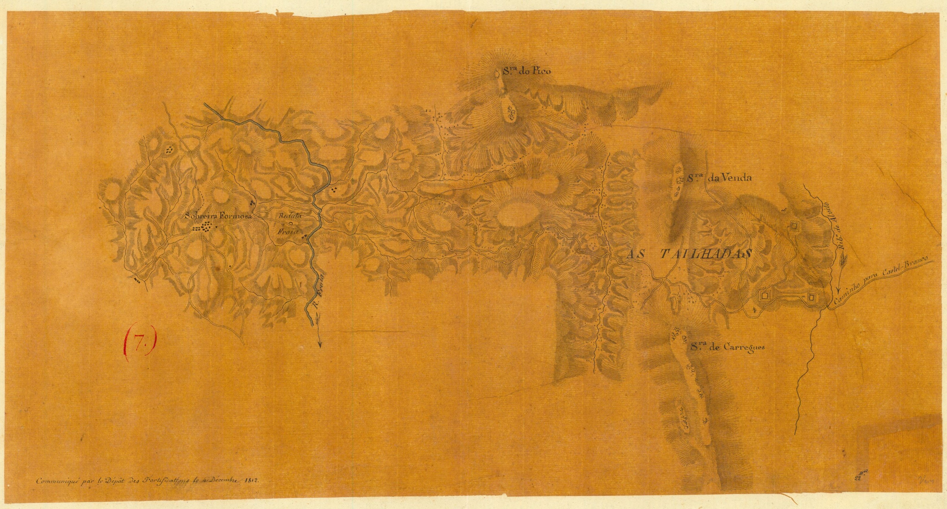 Spanish map of the route between Alvito and Sobreira Formosa, showing the Fort of Alvito