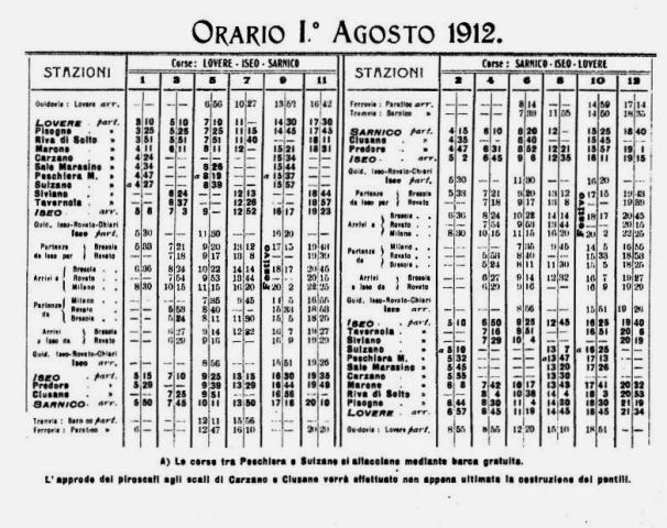 Lake Iseo navigation timetable