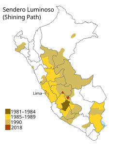 Areas where the Shining Path were active in Peru
