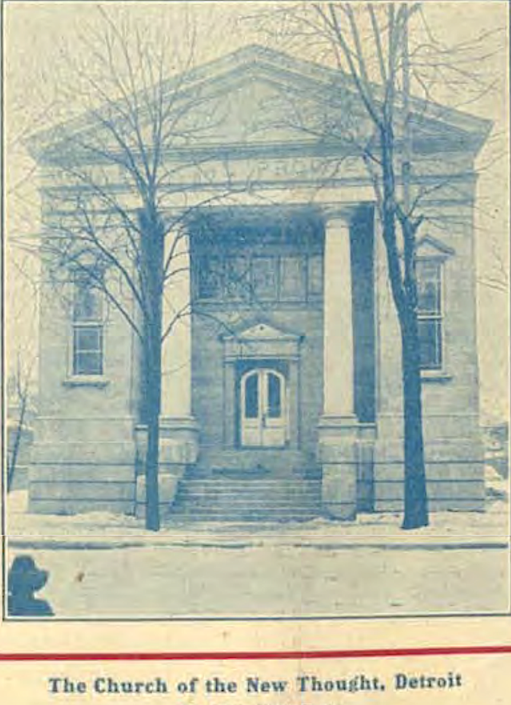 The Church of the New Thought built by Henry Clay Hodges in Detroit. From the cover of The Nautilus magazine 1908.