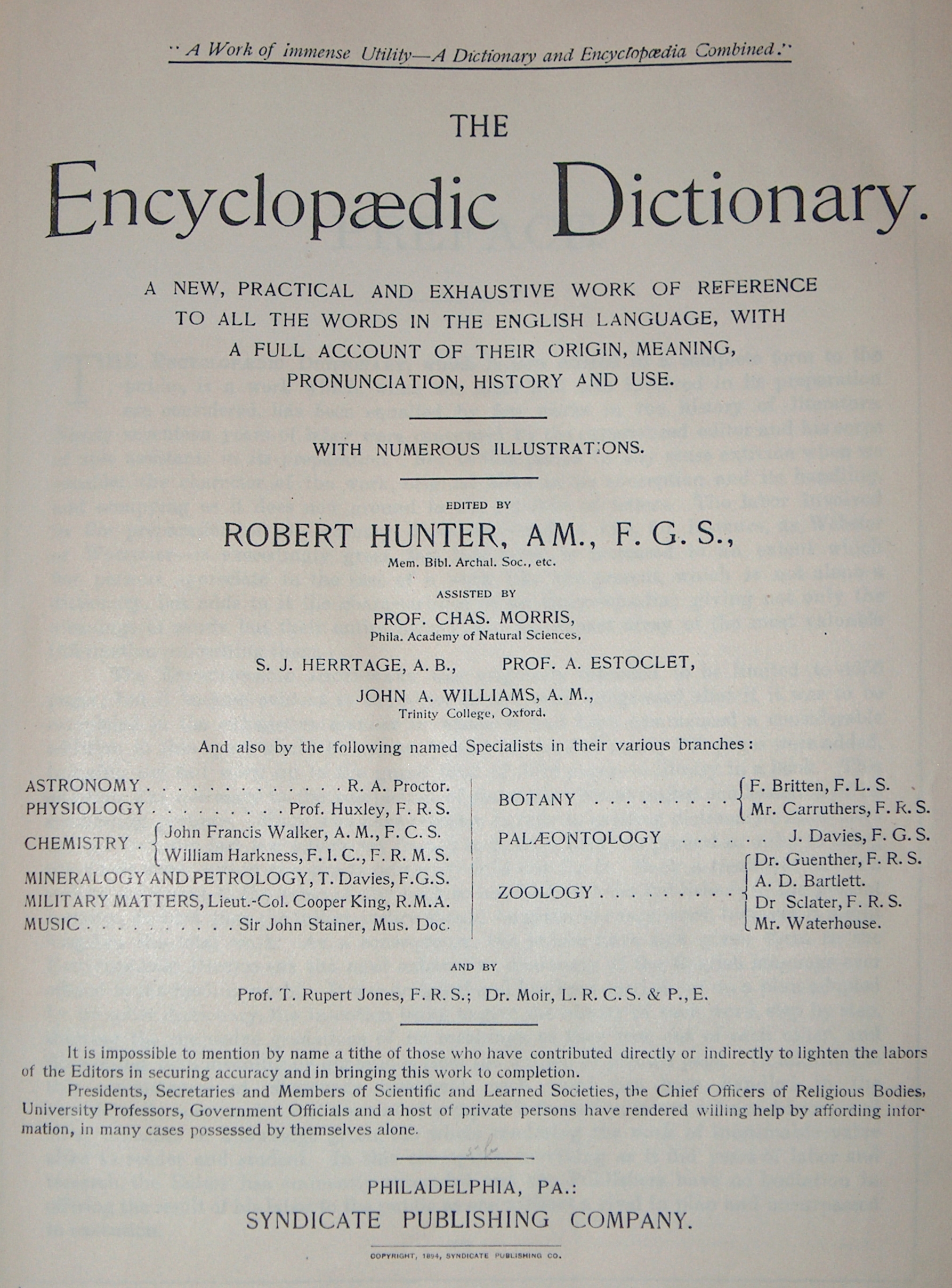 The Encyclopædic Dictionary, Syndicate Publishing Company