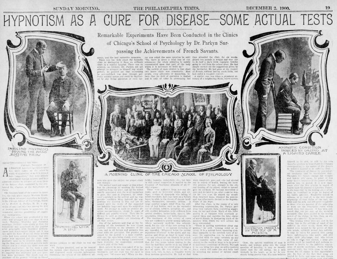 Feature on Dr. Herbert A Parkyn's Chicago School of Psychology. The Philadelphia Times, Sunday, December 02, 1900
