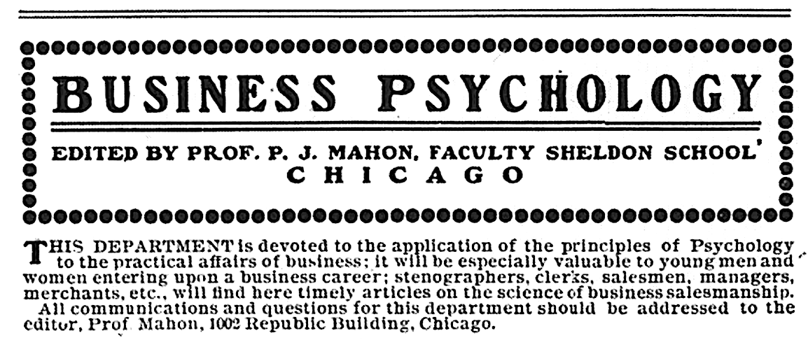 A department was created for Arthur F Sheldon's School in Suggestion magazine.