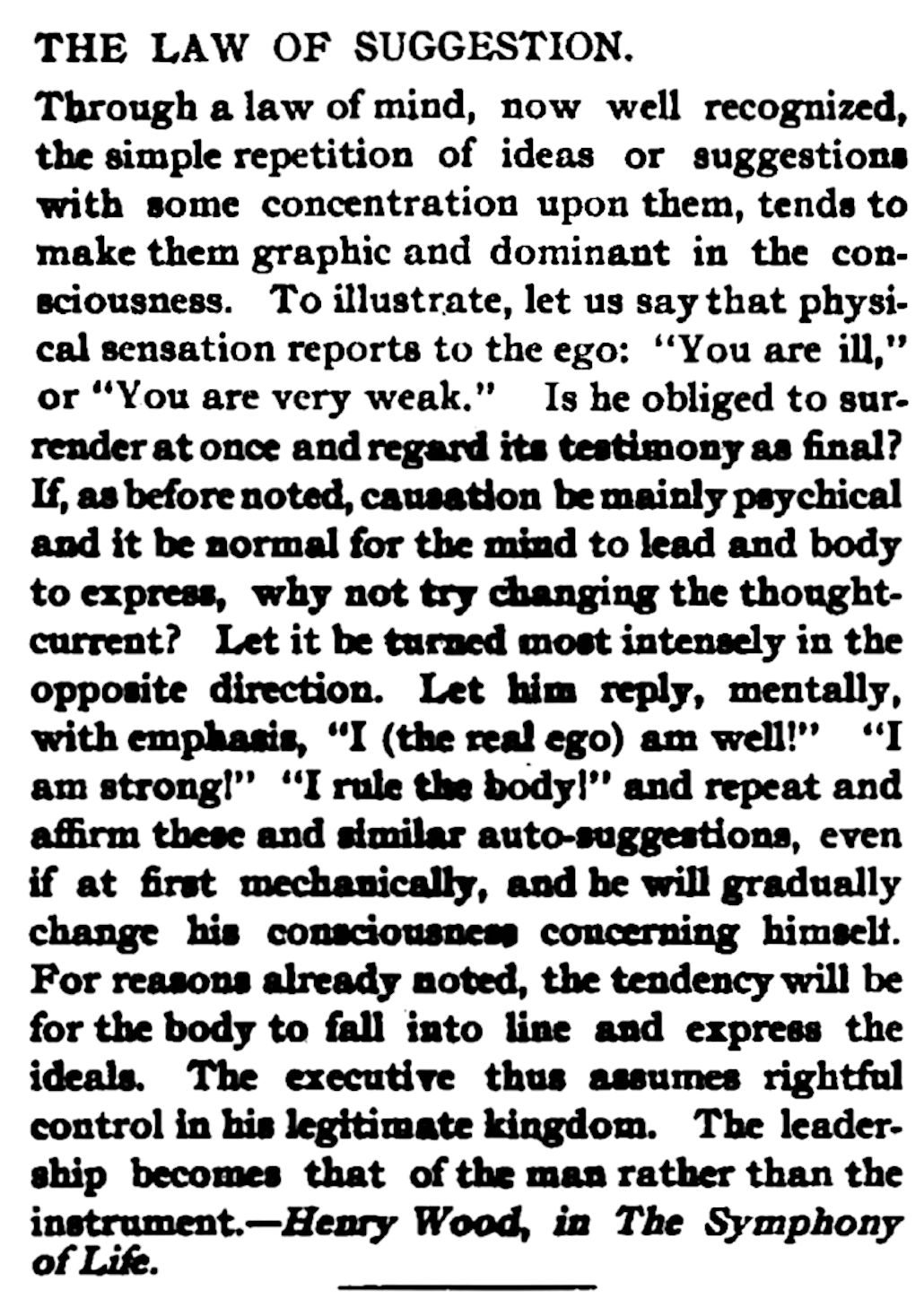 Henry Wood on the Law of Suggestion from his book The Symphony of Life