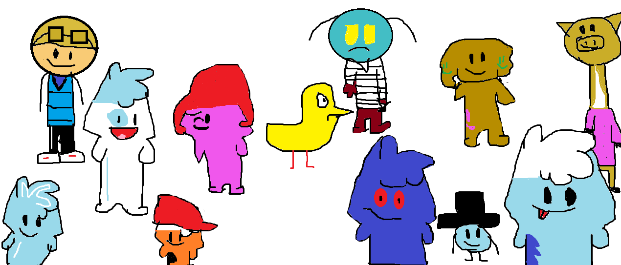 Characters (Bottom Left to Bottom right) Sky, Butter, Travis, Kad, and Pepper. (Top left to right) Herman, Thomas, Rosie, Lard, Cheese, Maggie, and Miolet.