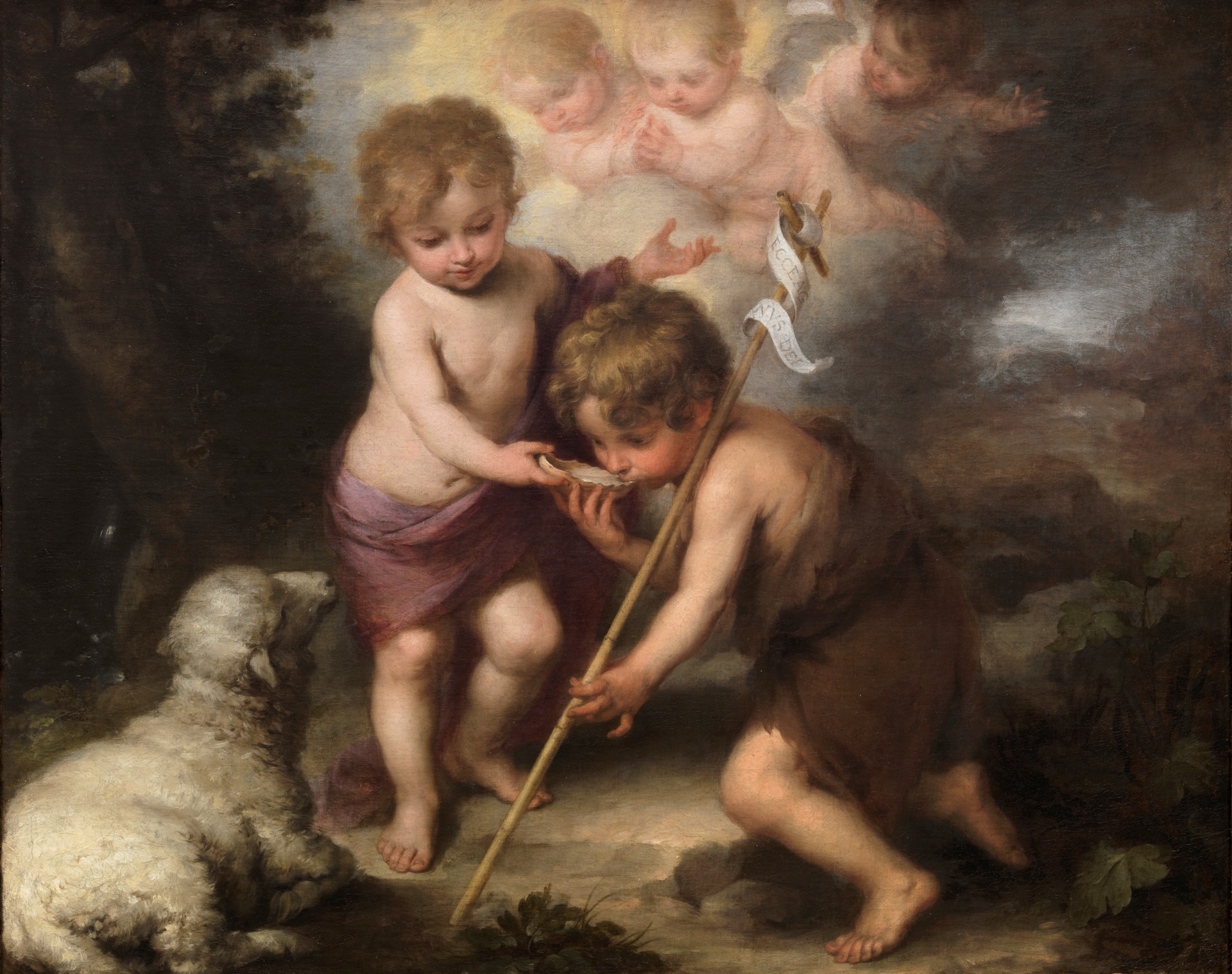 John the Baptist (right) with child Jesus, painting by BartolomÃ© Esteban Perez Murillo 