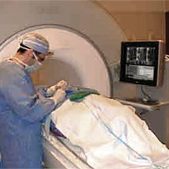 The patient is transported to an MRI unit. The MRI allows a physician to precisely monitor treatment using special software to measure temperatures.