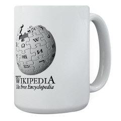 A white glazed ceramic Wikipedia mug