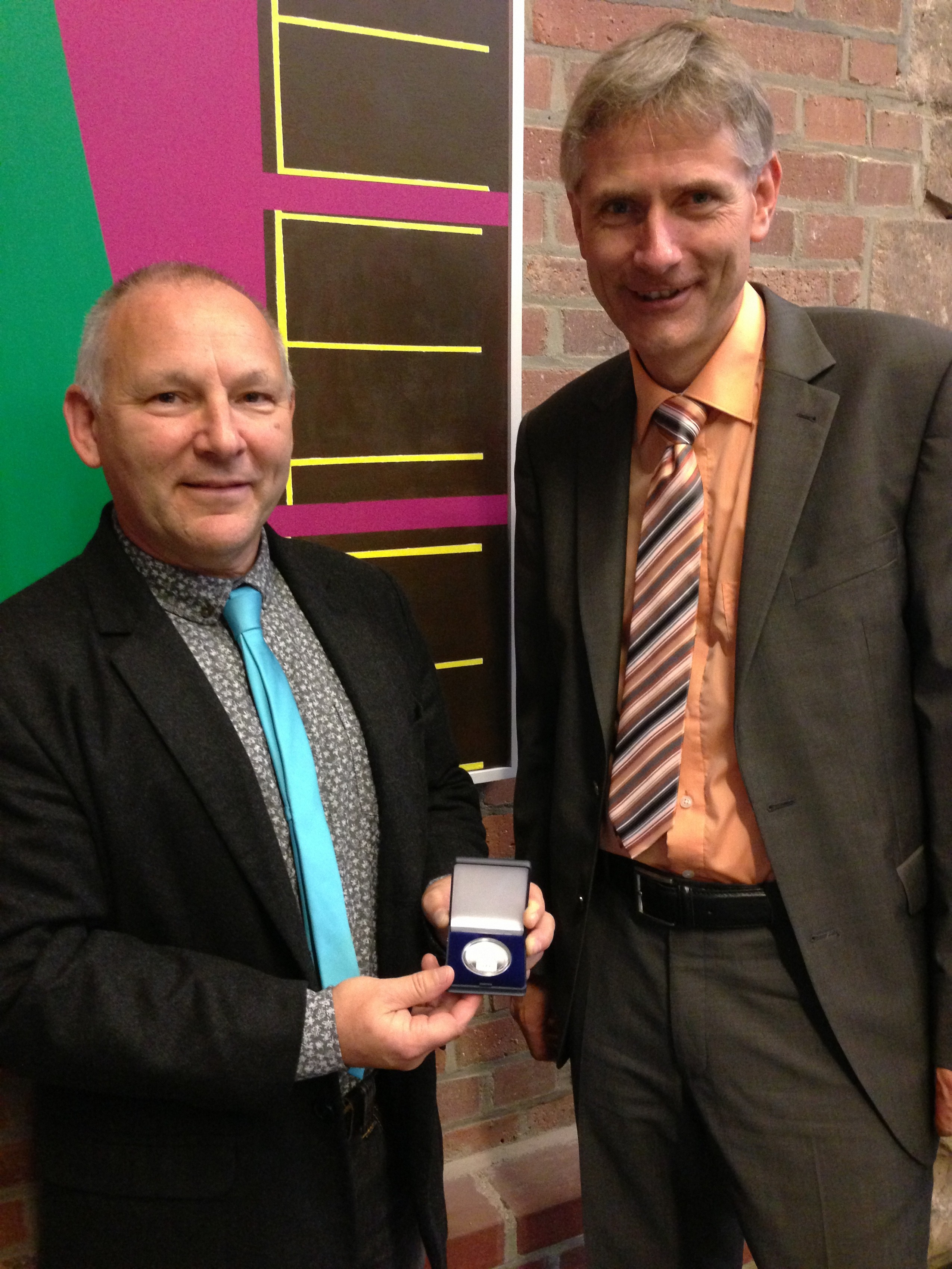 Chris Billington presented with honorary medal by Juelich Museum Director Marcell Perse 19th October 2013