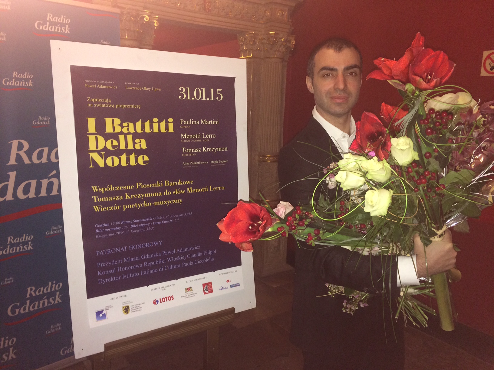 Menotti Lerro to GdaÅ„sk with the poster of the concert I Battiti della Notte